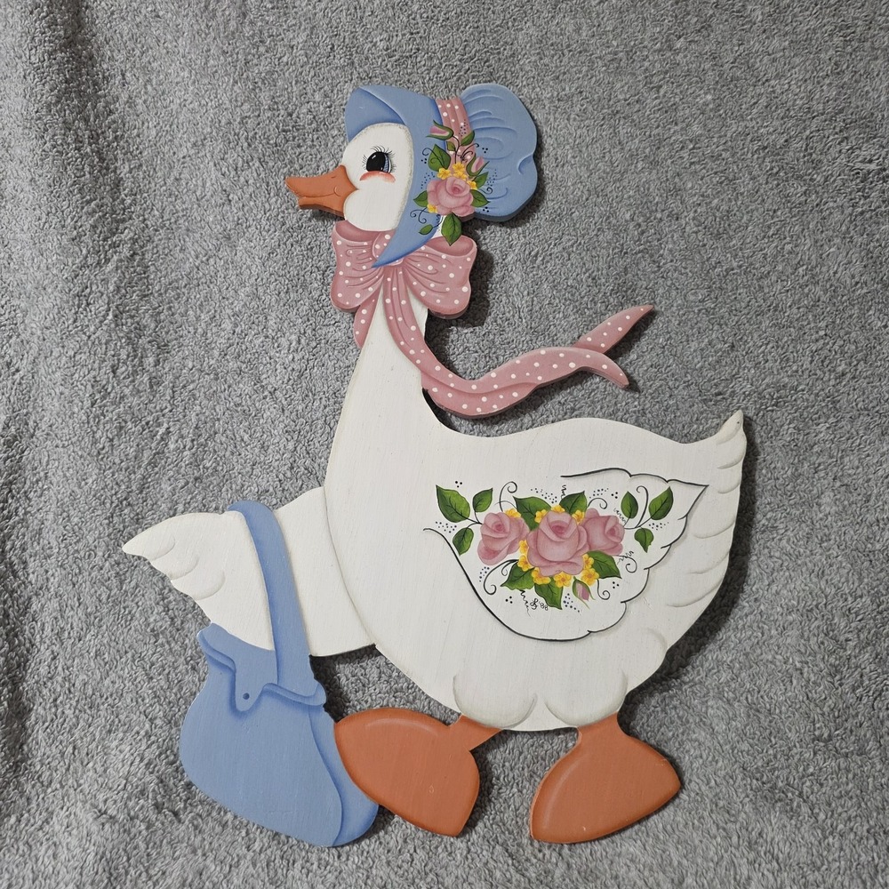 Vintage '90s Handpainted Wooden Goose Duck Wall Hanging Folk Art Granny Core 10"